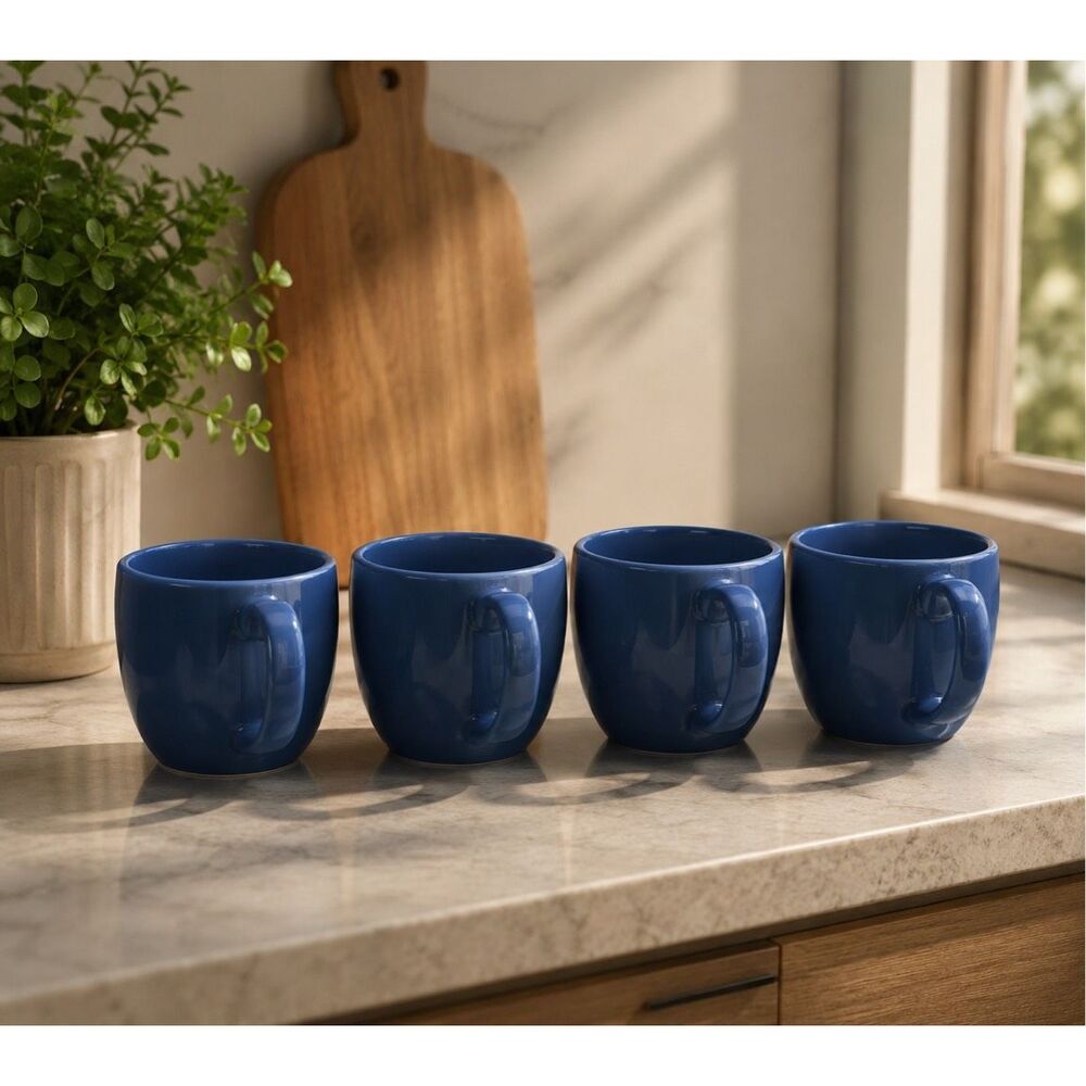 Set Of 4 Corelle Stoneware Blue Coffee Tea Cup Mug Made In Thailand